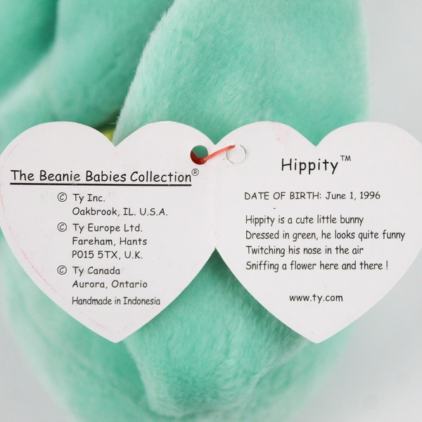 TY Beanie Babies Hippity 1996 Green Bunny Yellow Ribbon With Tag Plush Toy