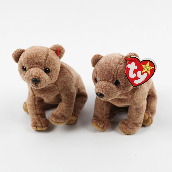 Lot Of 2 TY Beanie Baby Pecan 1999 Brown Bear 1 W/ Tag 1 Without Tag Plush Toy