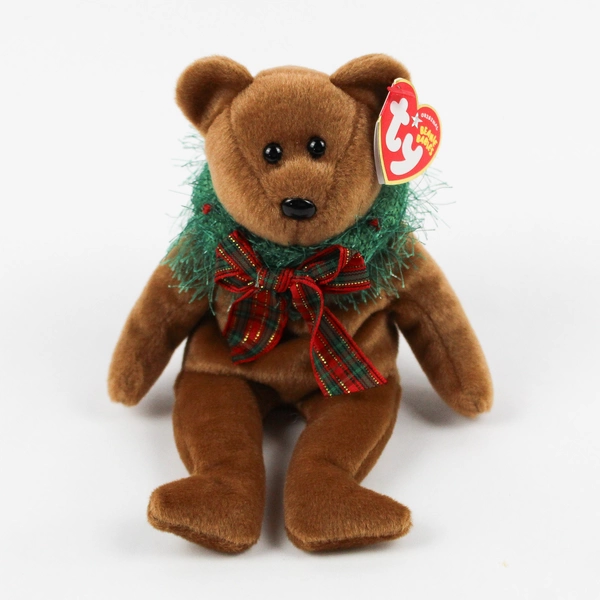 TY Beanie Babies Hollydays 2005 Brown Bear W/ Wreath W/ Ear Tag Error 2004 Plush