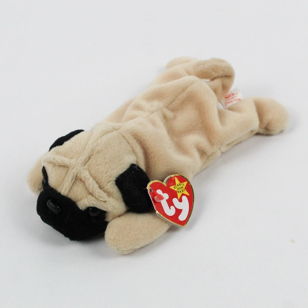 TY Beanie Babies Pugsly 1996 Brown/Black Pug Dog With Tag Plush Toy #4106