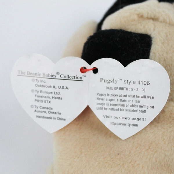 TY Beanie Babies Pugsly 1996 Brown/Black Pug Dog With Tag Plush Toy #4106