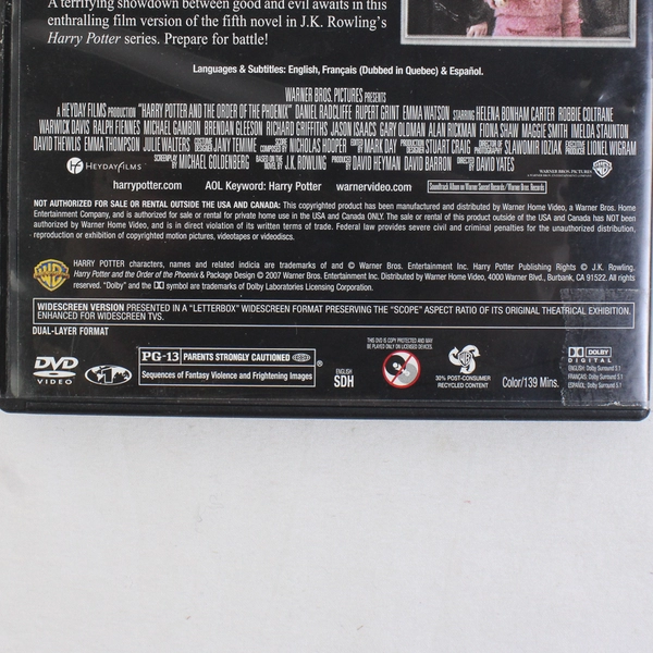Harry Potter and the Order of the Phoenix (DVD, 2007)
