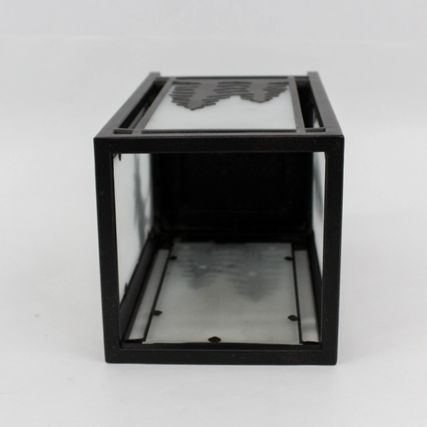 PartyLite Frosted Glass Pillar Candle Holder Moose Trees Black Metal