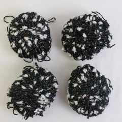 Lot 4 Metallic Black/White Accent Yarn Balls for Knitting Crocheting 5" Round
