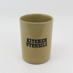Pearsons Of Chesterfield Tan Ceramic Kitchen Utensil Holder Crock 6.75"