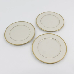 3 Gorham Fine China Bread/Dessert Plate Beige W/ Gold Trim 6"