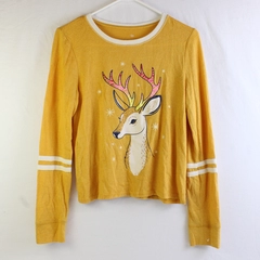 Sonoma Favorite Boxy Tee Long-Sleeve Deer Graphic Girls' Size XL 14-16