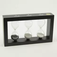 Set of 3 Hourglass Timers 3/4/5 Min Black Frame White Lettering