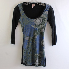 Sweet Pea by Stacy Frati Y2K Women's M Black/Green/Blue Mesh Long Sleeve Top 