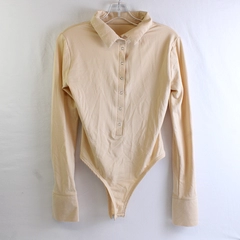 Unbranded Women's M Beige Long Sleeve Button Up Bodysuit