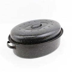 Blue Speckled Enamel Oval Roaster Pan With Lid 17"
