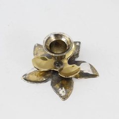 Vintage Brass And Silver Plate Lotus Flower Taper Candle Holder 2"