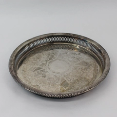Vtg F.B. Rogers Round Silver Plate Serving Tray 13" Floral Design Pierced Edge