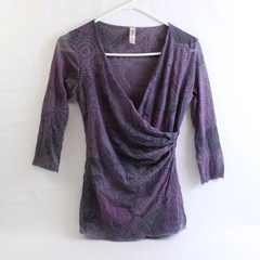 Sweet Pea by Stacy Frati Y2K Women's L Purple Mesh Wrap Half Sleeve Top 