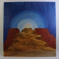 K. Kotch Acrylic Painting "Sun Mountains" Blue Yellow Orange 25.5x27"