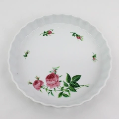 Christineholm Porcelain Quiche Dish With A Pink Rose Pattern 9.75"