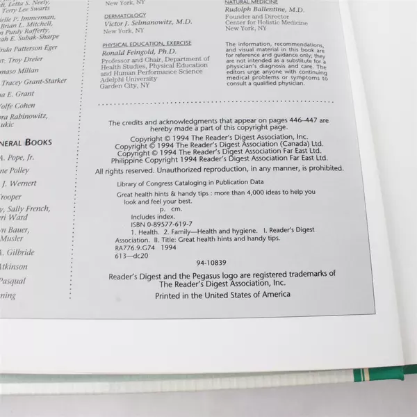 Reader's Digest Great Health Hints & Handy Tips 1994 Hardcover Book