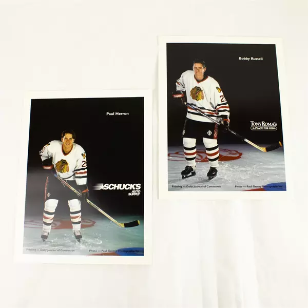 Lot of 2 Portland Winterhawks 8x10 Photos Bobby Russell Paul Herron Collectible