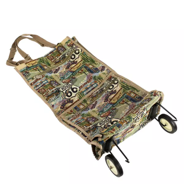 Jade Tapestry Route 66 Vintage Wheeled Shopping Travel Tote Bag