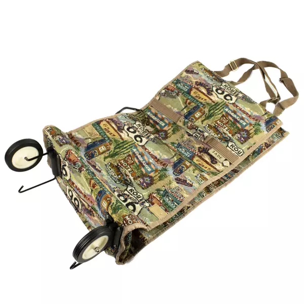 Jade Tapestry Route 66 Vintage Wheeled Shopping Travel Tote Bag