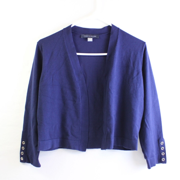 Tommy Hilfiger Blue Long Sleeve Cropped Open Cardigan Women's Size Medium