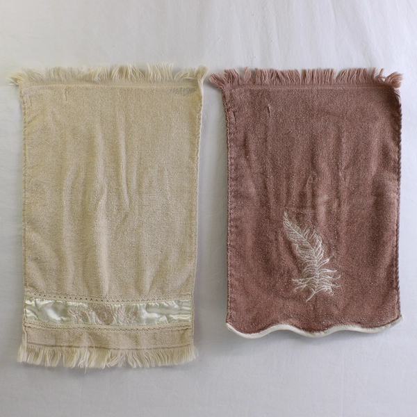 Lot Of 2 Ames Hand Towels Brown & Beige 90% Cotton 10% Polyester 11" x 15"