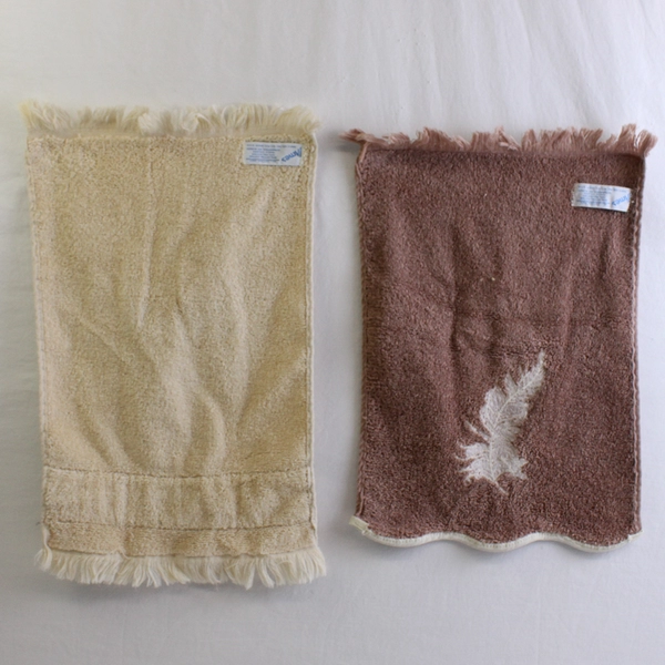 Lot Of 2 Ames Hand Towels Brown & Beige 90% Cotton 10% Polyester 11" x 15"