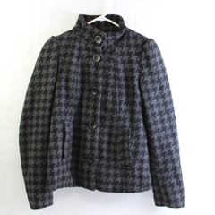 D Casual Gray and Black Houndstooth Stand Collar Pea Coat Women's XS