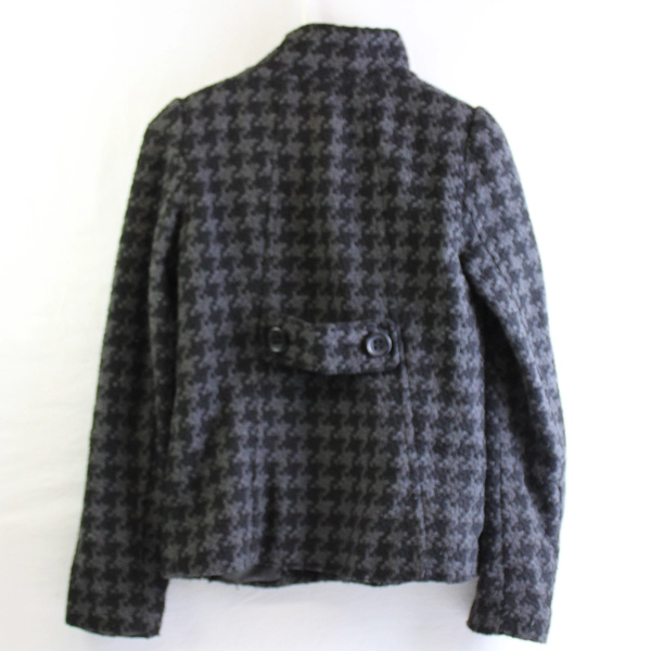D Casual Gray and Black Houndstooth Stand Collar Pea Coat Women's XS