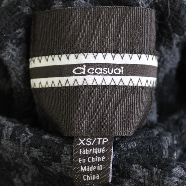 D Casual Gray and Black Houndstooth Stand Collar Pea Coat Women's XS