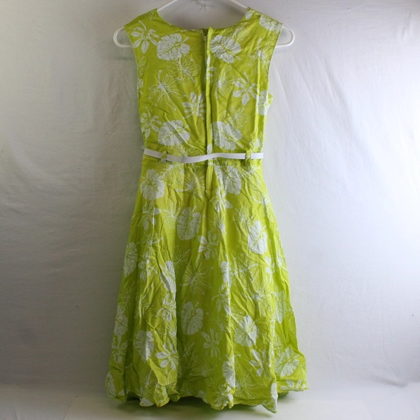 Zola Lime Green Dress Tropical Leaf Pattern Fit and Flare Dress Women's Size 36