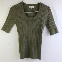 Jessica Sport Olive Green Cable Knit Half-Sleeve Top Women's Size Small 6-8