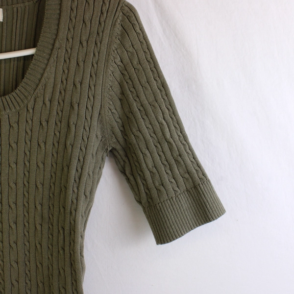 Jessica Sport Olive Green Cable Knit Half-Sleeve Top Women's Size Small 6-8