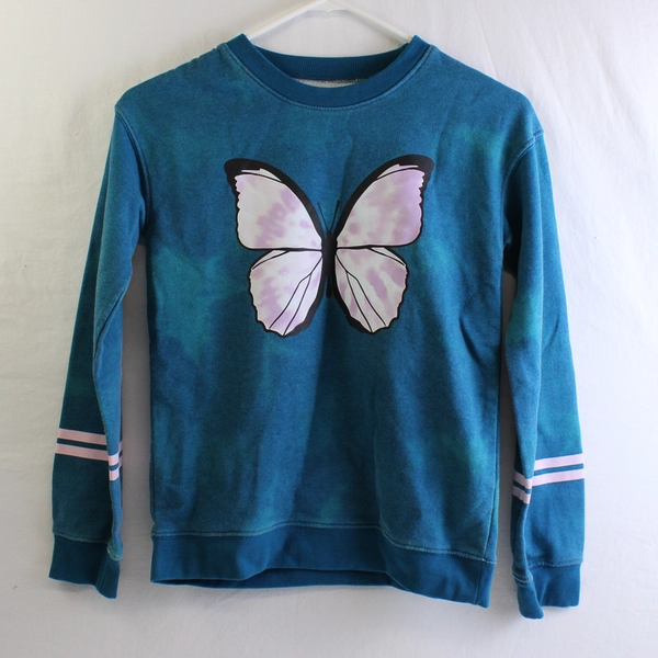Sonoma Butterfly Graphic Teal Crew Neck Sweatshirt Girls' Large