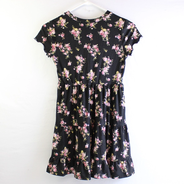 Knit Works Floral Black Babydoll Dress Girls' Size M 10/12
