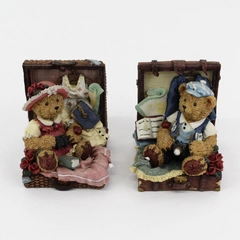 Vintage Resin Teddy Bears In Suitcases Book Ends