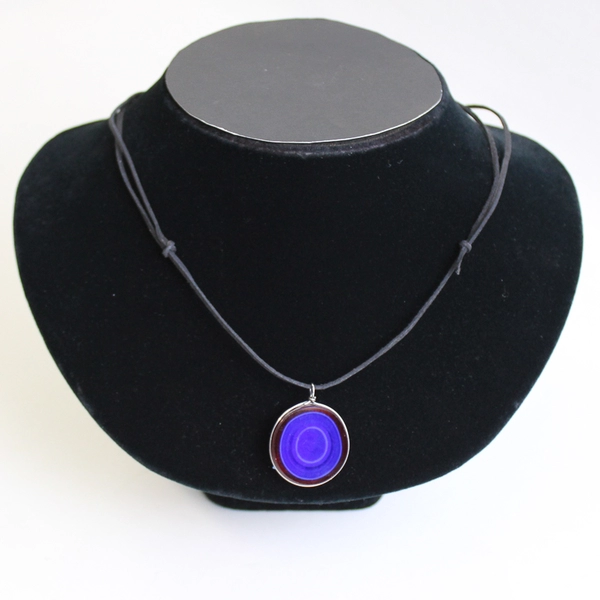 Unbranded Blue and Red Round Glass Pendant Necklace with Adjustable String