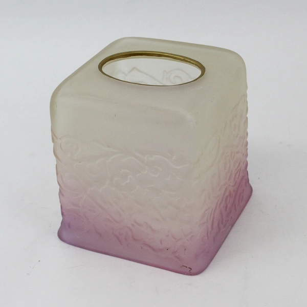 VTG Clear And Lavender Frosted Glass Tissue Box Cover W/ Embossed Pattern 