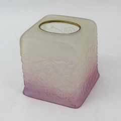 VTG Clear And Lavender Frosted Glass Tissue Box Cover W/ Embossed Pattern 