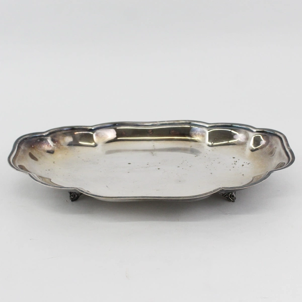Vintage Sheridan Silver 4 Footed Silver Plate Tray With Scalloped Rim 12" x 7"
