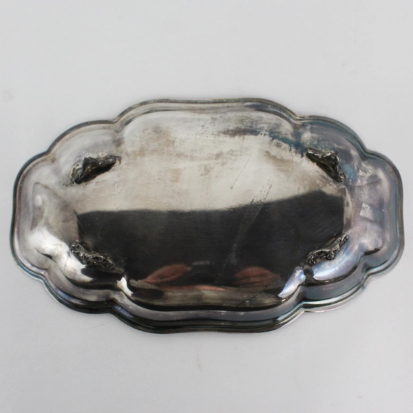 Vintage Sheridan Silver 4 Footed Silver Plate Tray With Scalloped Rim 12" x 7"