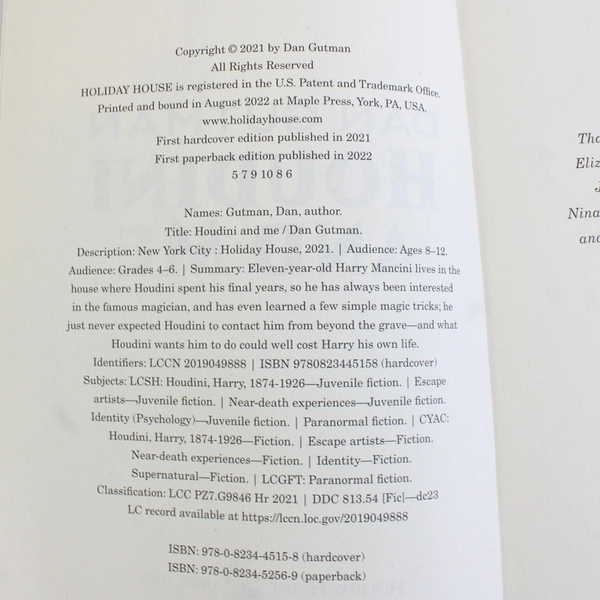 Houdini and Me Dan Gutman Paperback Chapter Book Ages 8-12 Good