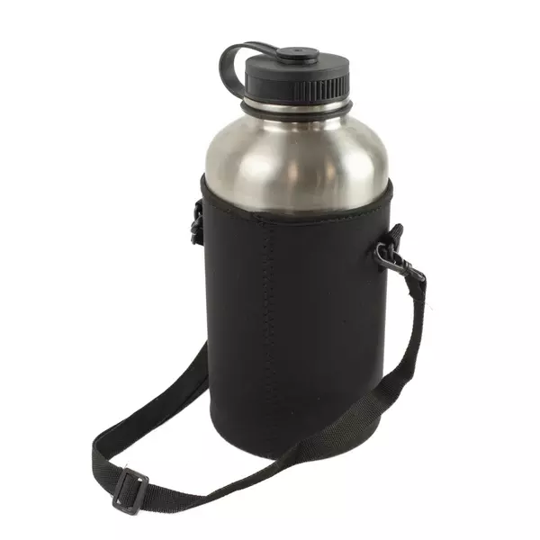 64oz Insulated Metal Water Bottle with Sleeve and Strap Silver/Black Used