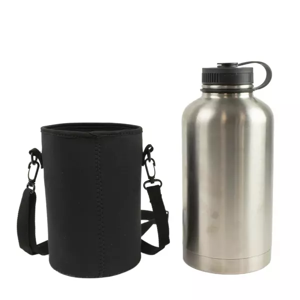 64oz Insulated Metal Water Bottle with Sleeve and Strap Silver/Black Used