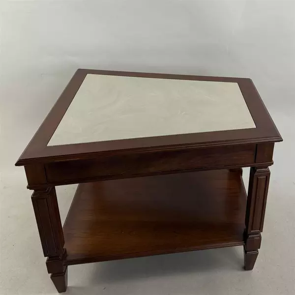 Trapezoid 2-Piece Marble Top Wood Coffee Table
