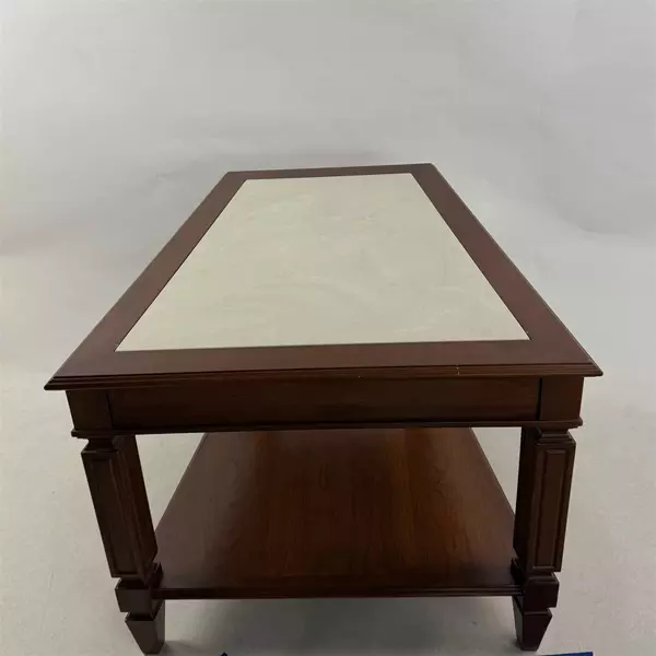 Trapezoid 2-Piece Marble Top Wood Coffee Table