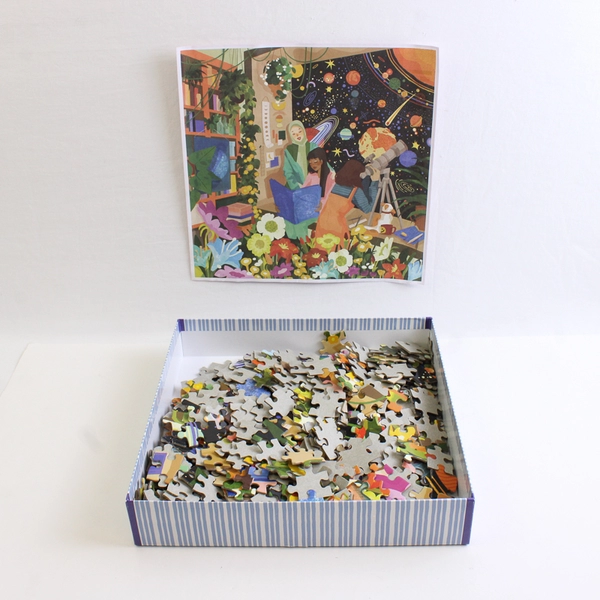500 PC eeBoo Jigsaw Puzzle "BOOKSTORE ASTRONOMERS" Complete  