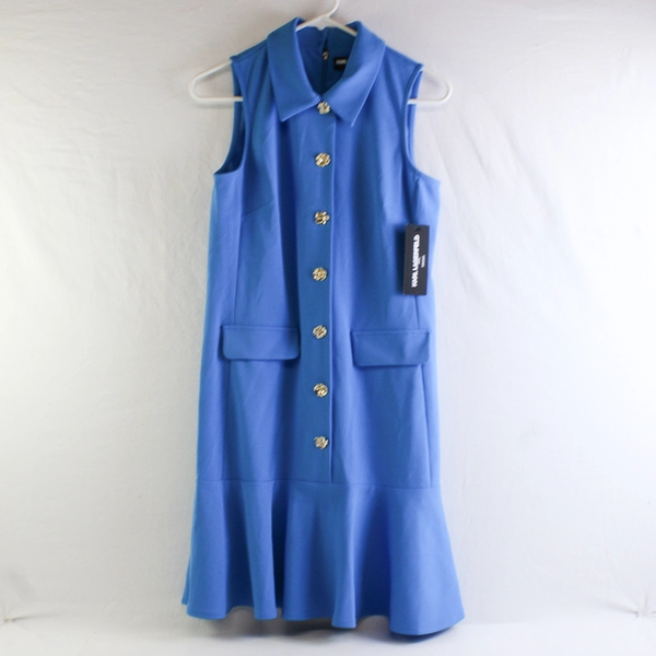Karl Lagerfeld Women's 4 Blue Sleeveless A-Line Knee Length Dress