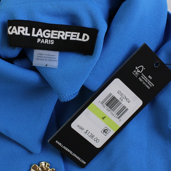 Karl Lagerfeld Women's 4 Blue Sleeveless A-Line Knee Length Dress