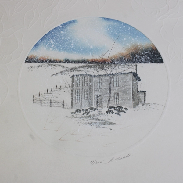 Juan Quevedo Signed Limited Edition Art 17/200 Winter Cottage Snow Scene Framed